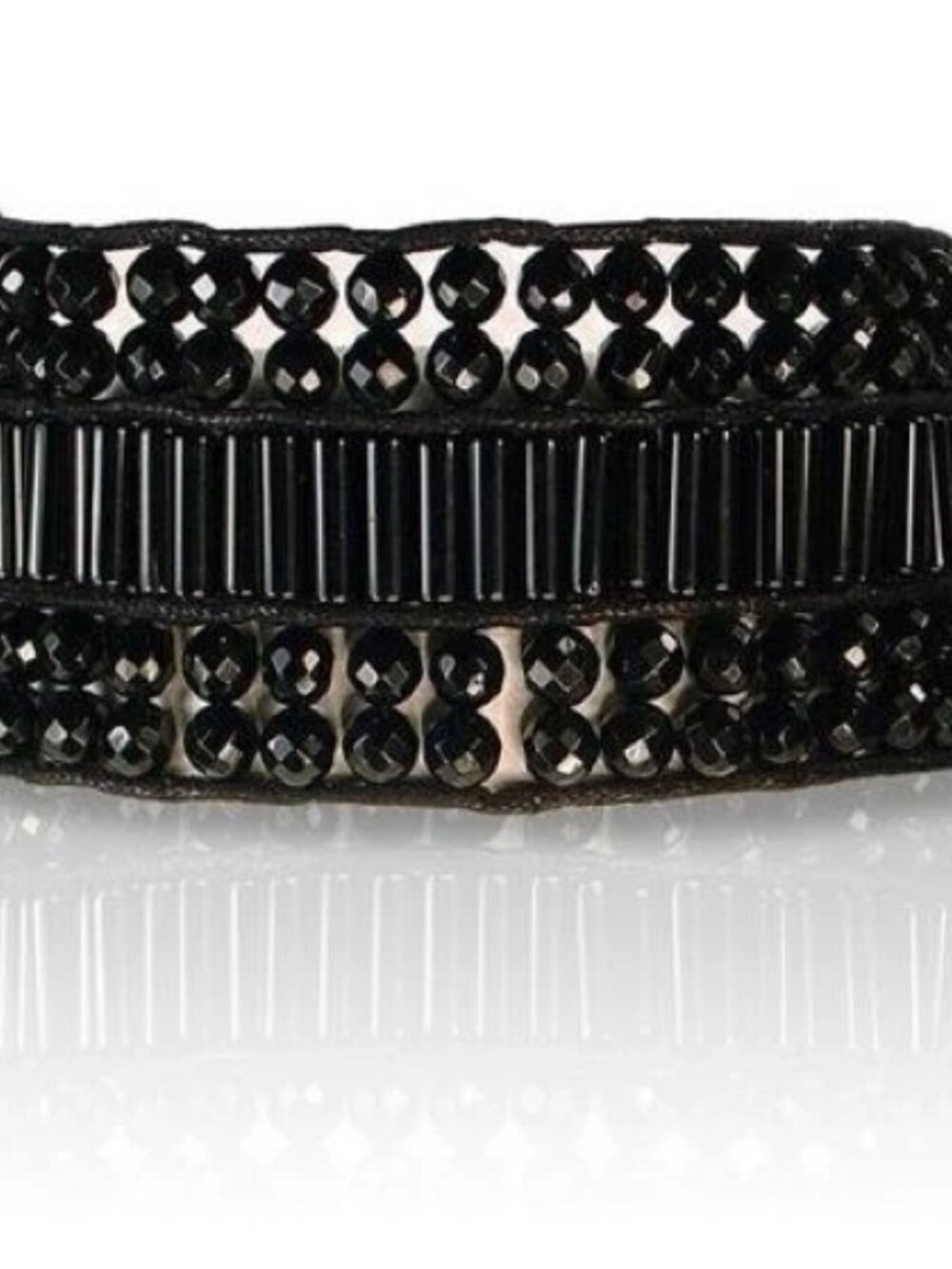 Black Onyx Sexy Wide Beaded Choker Hand Sewn on Black Cord NWOT Designer